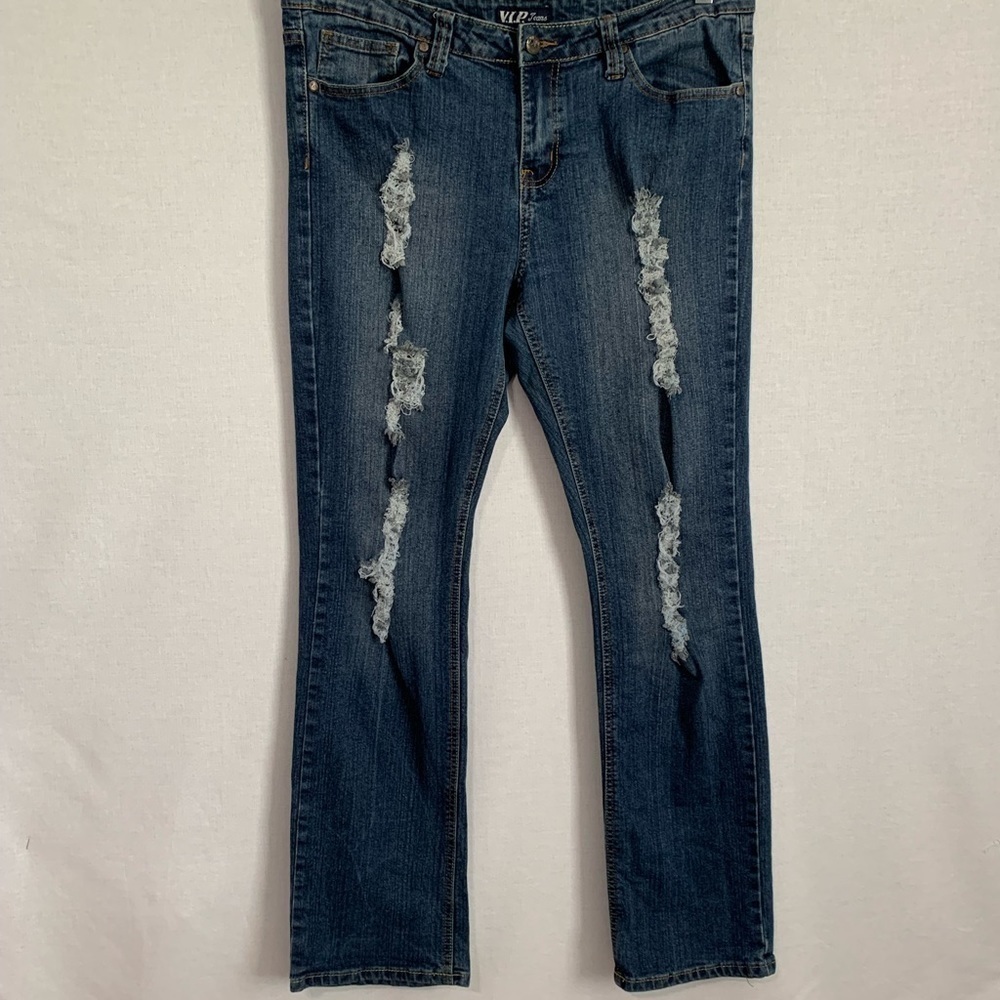 V.I.P. Women's Size 15/16 Distressed Mid-Rise Bootcut Denim Jeans